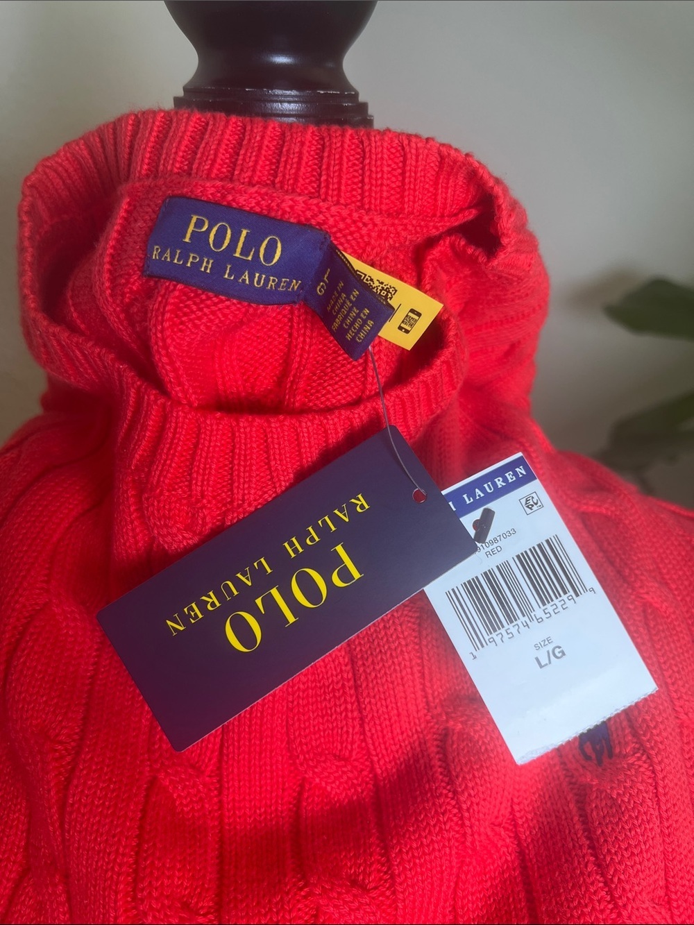 Ralph Lauren Polo Women’s 100% Cotton Cable Knit Short Sleeve Sweater Red NWT L - Picture 10 of 16